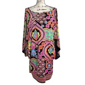 Trina Turk Printed Colorful Tunic Dress With Kimono Sleeves Cover-Up Size M